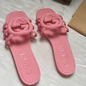 Gucci Pink Interlocking GG Slide Sandals